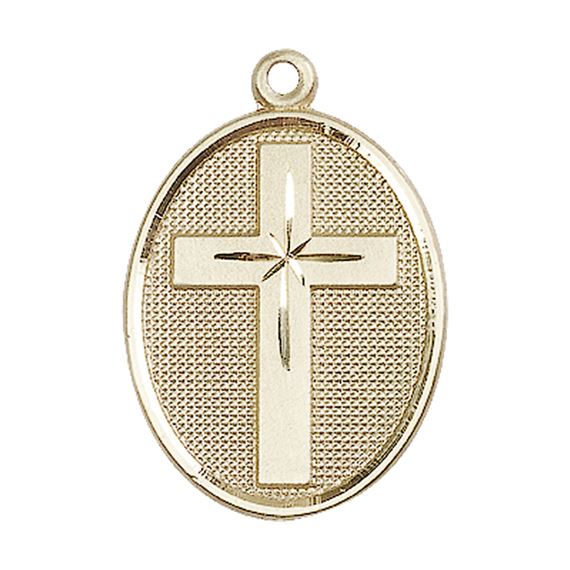 14KT GOLD CROSS MEDAL - 1 1/8" x 3/4"